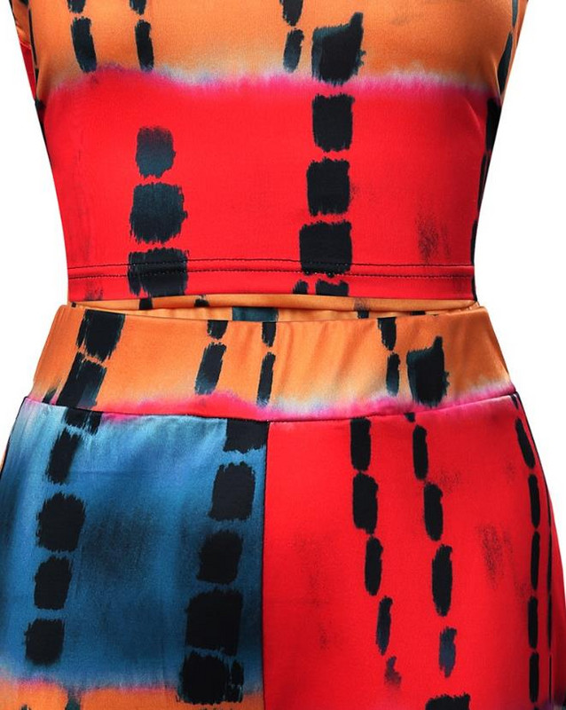 Dvodijelni kompleti Ženska odjeća 2023. Moda za proljeće 2023. Tie Dye print bez rukava U-izrez kratki top i ležerni set kratkih hlača visokog struka