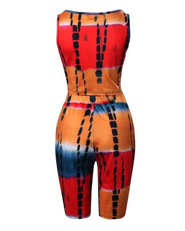 Dvodijelni kompleti Ženska odjeća 2023. Moda za proljeće 2023. Tie Dye print bez rukava U-izrez kratki top i ležerni set kratkih hlača visokog struka