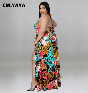 CM.YAYA Plus Size Flower Γυναικεία γραβάτα ψηλά σπαστό σιφόν Maxi μακριά φούστα και ολόσωμο που ταιριάζουν σε δύο 2 τεμάχια μαγιό παραλίας