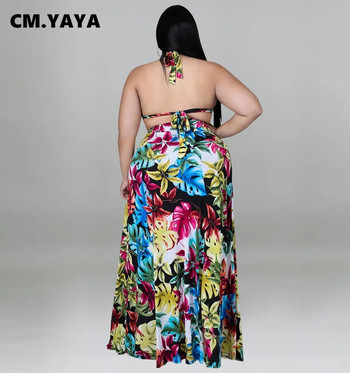 CM.YAYA Plus Size Flower Γυναικεία γραβάτα ψηλά σπαστό σιφόν Maxi μακριά φούστα και ολόσωμο που ταιριάζουν σε δύο 2 τεμάχια μαγιό παραλίας