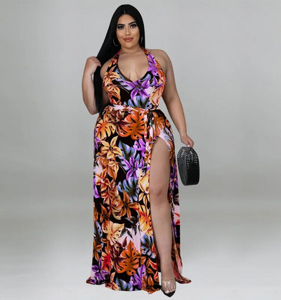 CM.YAYA Ženska dugačka suknja od šifona s visokim rascjepima na vezanje i bodi u kombinaciji s dva 2 komada kupaćeg kostima za plažu.