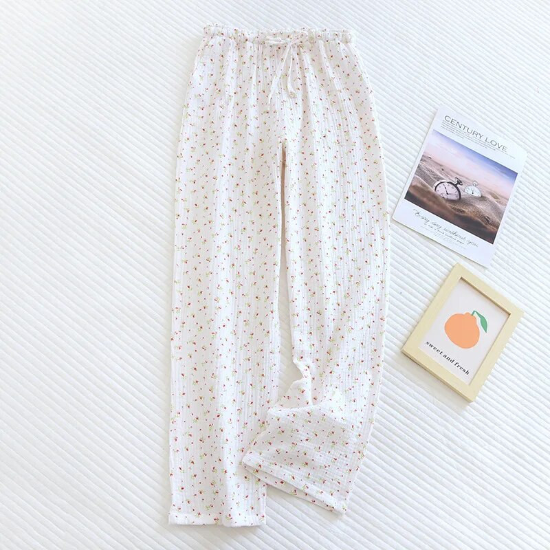 Pavasaris ir vasara Naujos kelnės Moteriškos meilės bangos taško plonos dalies 100 % medvilnės krepas laisvalaikio kelnės Laisvos namų kelnės moteriškos apatinės dalies