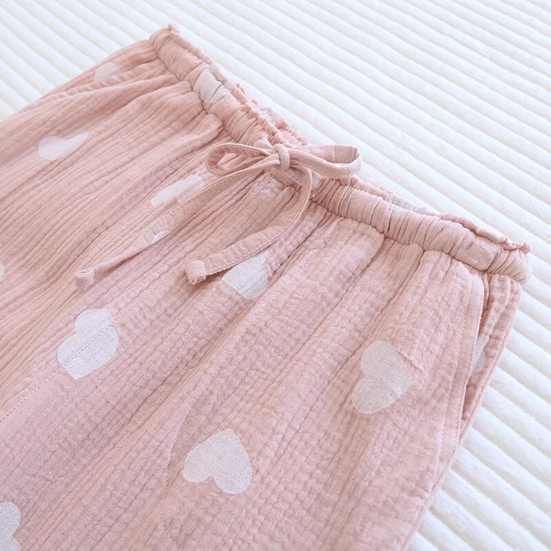 Pavasaris ir vasara Naujos kelnės Moteriškos meilės bangos taško plonos dalies 100 % medvilnės krepas laisvalaikio kelnės Laisvos namų kelnės moteriškos apatinės dalies