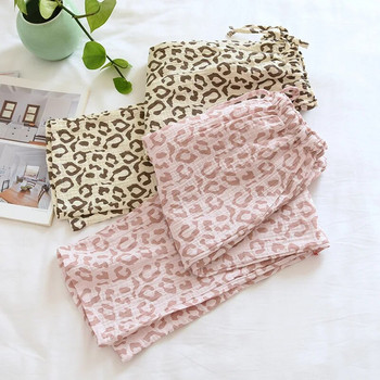 Пролетни и летни дамски долнища за сън Свободни памучни панталони от креп Пижами Модни семпли панталони Леопардово облекло за сън Домашно спално облекло