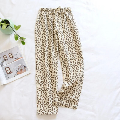 Tavasszal és nyáron női alvó alsónadrág bő pamut krepp pizsama nadrág divat egyszerű nadrág Leopard nappali viselet otthoni hálóruha