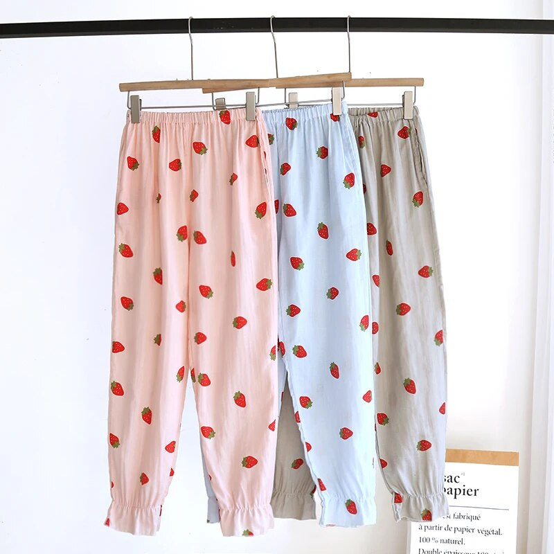 Püksid Double marli kevadsuvi armsad pidžaama puuvillasest lõngast püksid Femme Verano Pijama Mujer pidžaama naiste magamisriided Pantalones