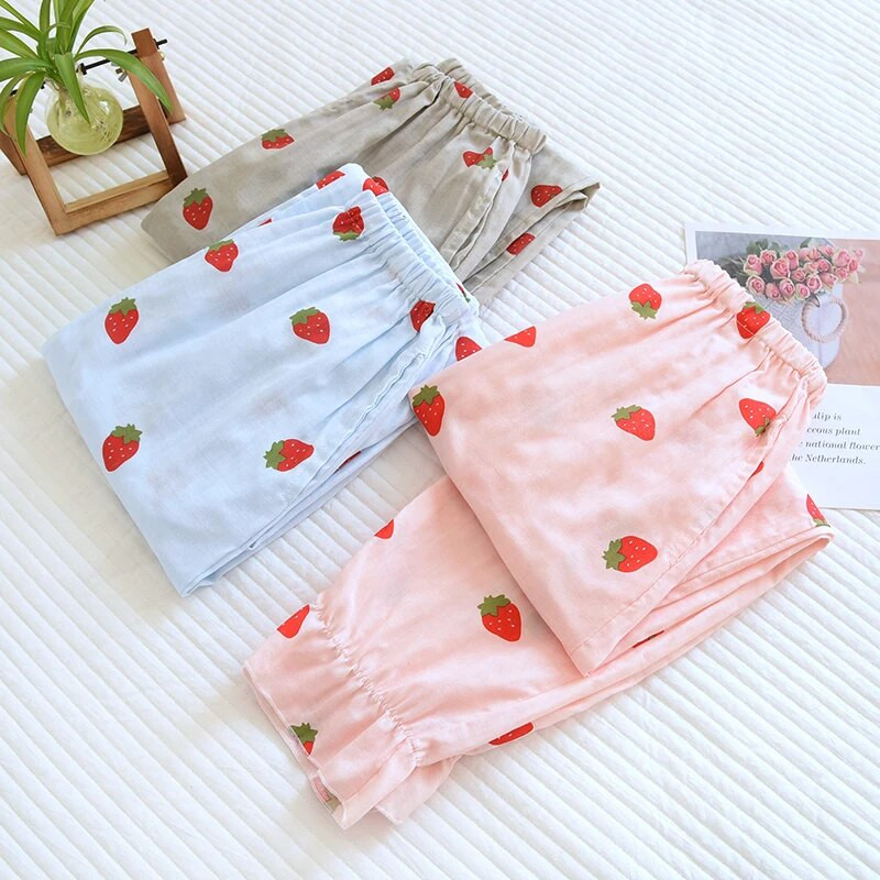 Püksid Double marli kevadsuvi armsad pidžaama puuvillasest lõngast püksid Femme Verano Pijama Mujer pidžaama naiste magamisriided Pantalones