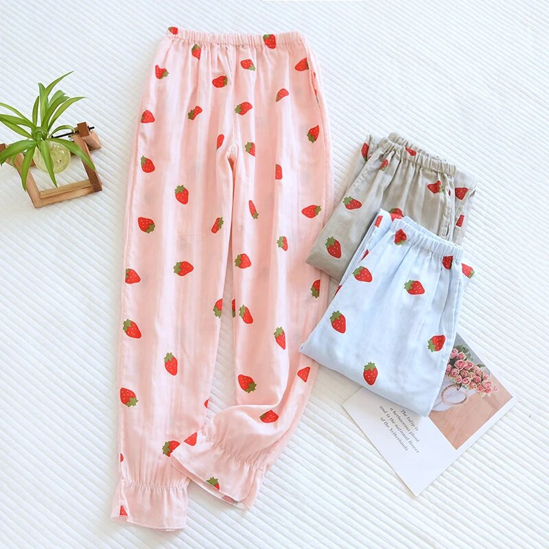 Püksid Double marli kevadsuvi armsad pidžaama puuvillasest lõngast püksid Femme Verano Pijama Mujer pidžaama naiste magamisriided Pantalones