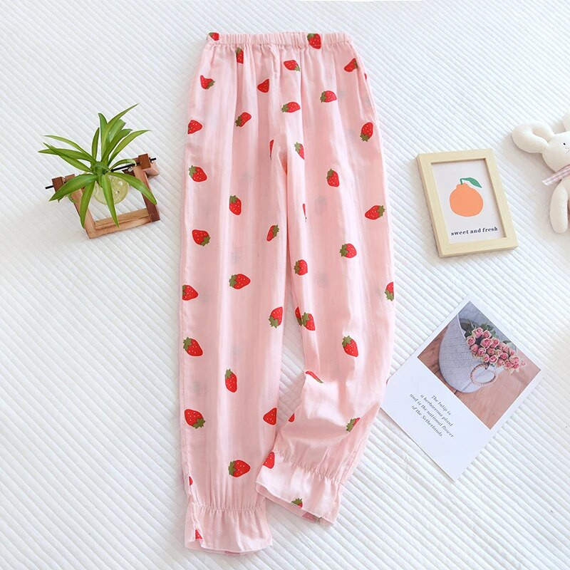 Püksid Double marli kevadsuvi armsad pidžaama puuvillasest lõngast püksid Femme Verano Pijama Mujer pidžaama naiste magamisriided Pantalones