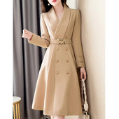 2023 m. pavasario ruduo, naujas moteriškas paltas nuo vėjo Vidutinio ilgio madingas paltas su dviguba krūtine, plonu diržu, moteriškas paltas