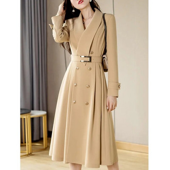 Ανοιξιάτικο φθινόπωρο 2023 Νέο γυναικείο παλτό αντιανεμικό παλτό μεσαίου μήκους μόδας παλτό με διπλό στήθος λεπτή ζώνη καμπαρντίνα Feminino