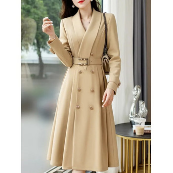 Ανοιξιάτικο φθινόπωρο 2023 Νέο γυναικείο παλτό αντιανεμικό παλτό μεσαίου μήκους μόδας παλτό με διπλό στήθος λεπτή ζώνη καμπαρντίνα Feminino