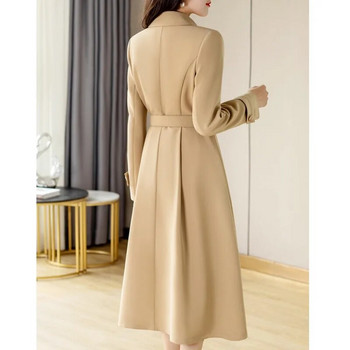 2023 Пролет Есен Ново дамско палто с ветровка Модно палто със средна дължина Двуредно тънко палто с колан Feminino