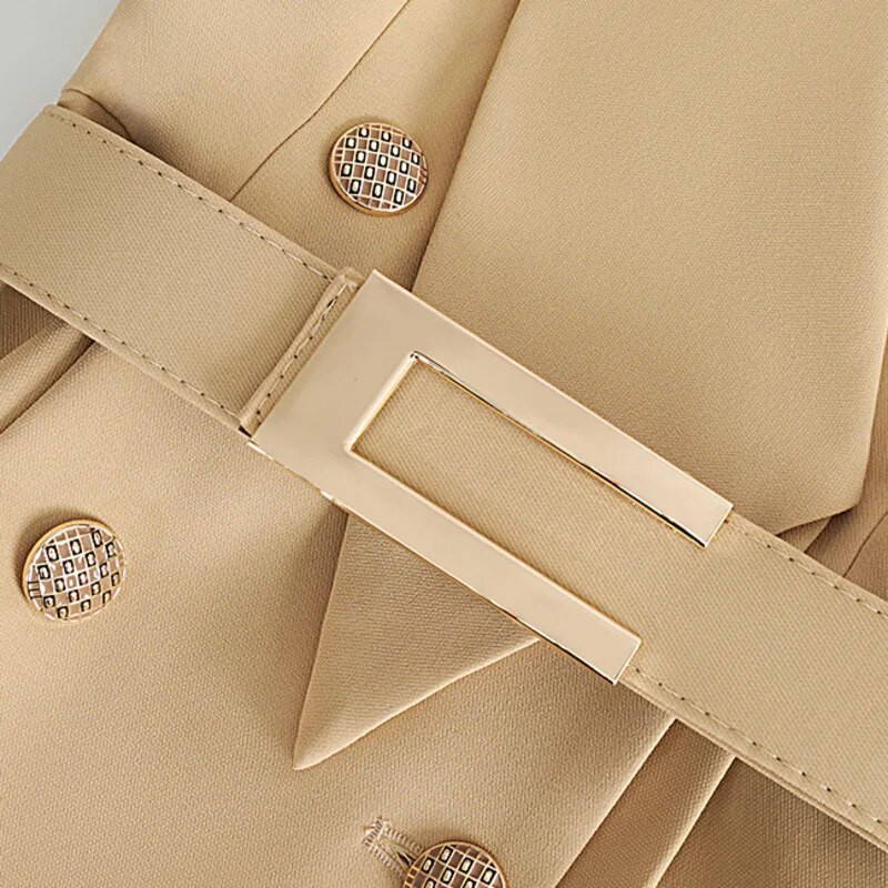 2023 m. pavasario ruduo, naujas moteriškas paltas nuo vėjo Vidutinio ilgio madingas paltas su dviguba krūtine, plonu diržu, moteriškas paltas