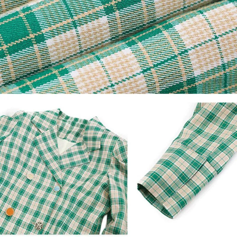Proljetni karirani veliki sako Ženska jednoredna jakna srednje dužine na vezanje Ženska gornja odjeća visoke kvalitete