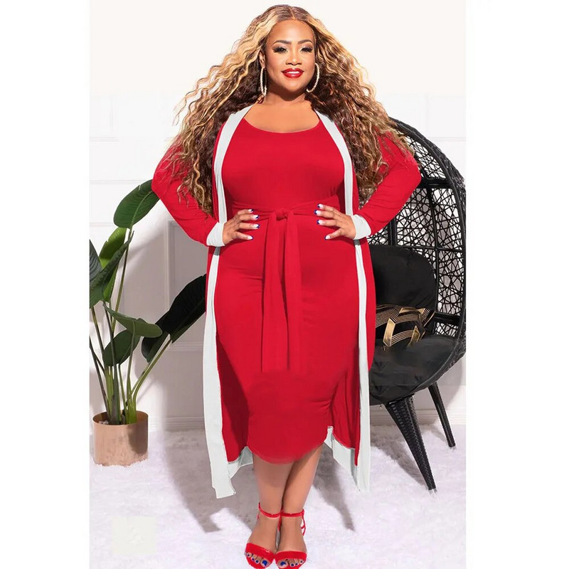 Nagy méretű női szettek Divatos, masszív, hosszú kabátok és ruhák 2022-es őszi kétrészes szettek Szexi női alkalmi body-ruhák
