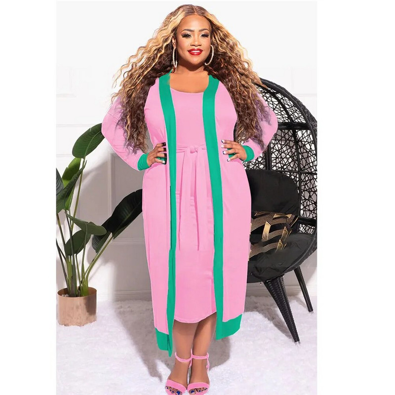 Nagy méretű női szettek Divatos, masszív, hosszú kabátok és ruhák 2022-es őszi kétrészes szettek Szexi női alkalmi body-ruhák