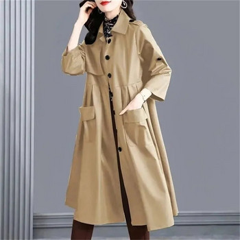 3XL Дамско палто с ветровка Дамско пролетно 2023 г. Ново висококласно свободно стилно тънко есенно палто със средна дължина Дамско палто с джобове