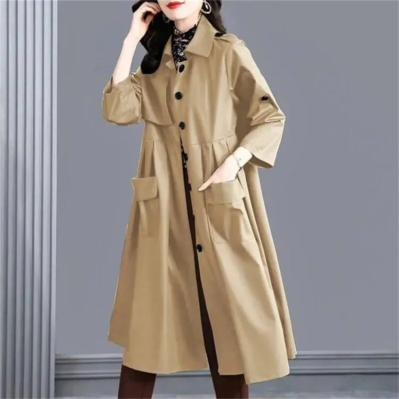 3XL ženski kaput s vjetrovkom Žensko proljeće 2023. Novi vrhunski opušteni stil Uski jesenski kaput srednje dužine Ženski kaput s džepovima na nabore