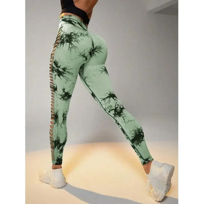 Дамски мрежести клинове Tie Dye Спортни издълбани панталони за йога Фитнес Спортно облекло Секси Push Up фитнес чорапогащи Клинове за бягане