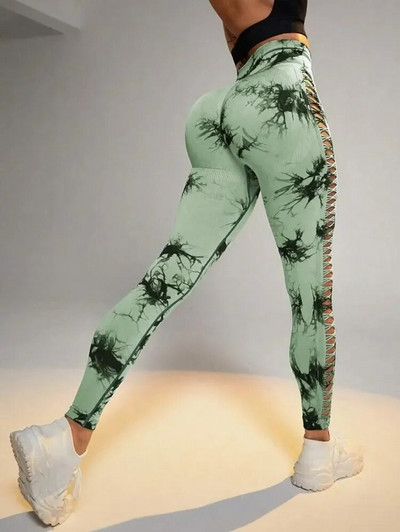 Ženske Tie Dye mrežaste tajice Sportske izdubljene hlače za jogu Sportska odjeća za fitness Seksi Push Up tajice visokog struka Tajice za trčanje