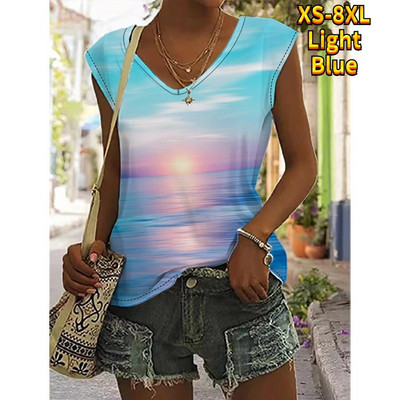 Majica bez rukava s V-izrezom Ulična modna prsluk za svakodnevne izlaske Ženska majica s printom novog dizajna Majice bez rukava velike veličine XS-8XL