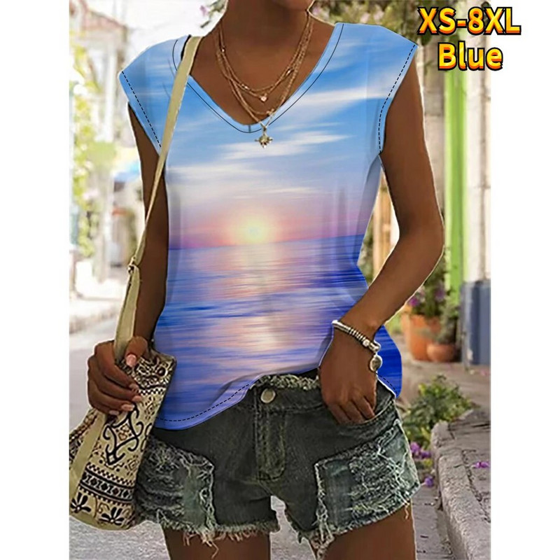 Majica bez rukava s V-izrezom Ulična modna prsluk za svakodnevne izlaske Ženska majica s printom novog dizajna Majice bez rukava velike veličine XS-8XL