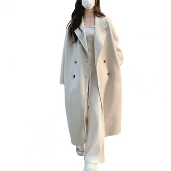 Дамско свободно яке Стилно дамско двуредно палто със средна дължина с ревер, ветроустойчиво топло палто за есента и зимата