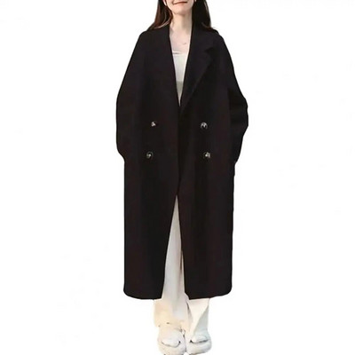 Jachetă lentă pentru femei Trench elegant cu două piepturi, lungime mijlocie, cu rever, pardesiu cald, rezistent la vânt, pentru toamna iarnă
