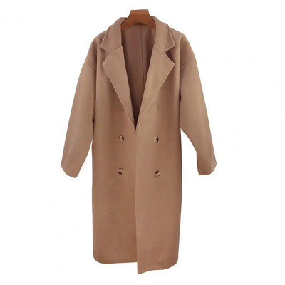 Jachetă lentă pentru femei Trench elegant cu două piepturi, lungime mijlocie, cu rever, pardesiu cald, rezistent la vânt, pentru toamna iarnă