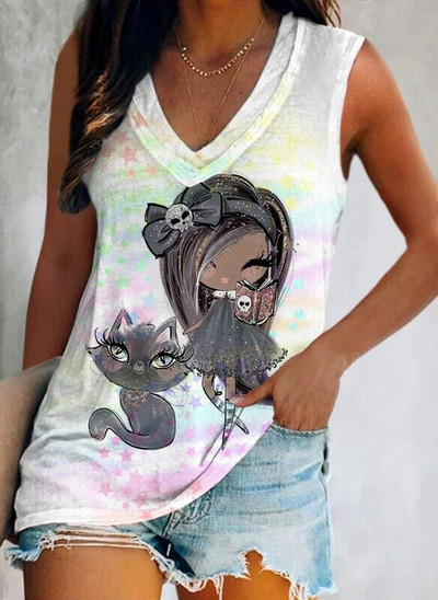 Nyári, szép lány, 3D nyomtatással készült felsők, női, divatos utcai ruházat, túlméretezett V-nyakú mellény, ujjatlan, női kamisole