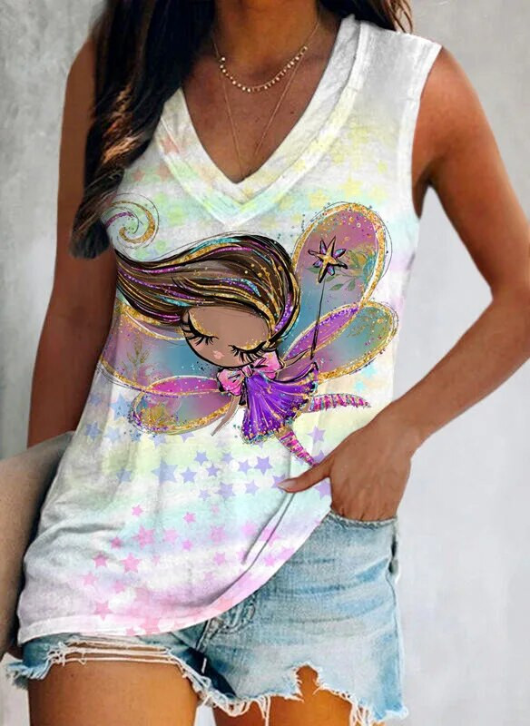 Nyári, szép lány, 3D nyomtatással készült felsők, női, divatos utcai ruházat, túlméretezett V-nyakú mellény, ujjatlan, női kamisole