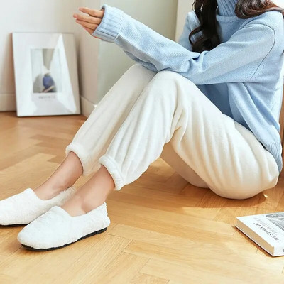 Hlače za spavanje od flisa Ženske zimske, tople, ležerne, mekane u korejskom stilu, jednostavne estetske udobnosti Mujer Lounge Wear, jednobojne hlače