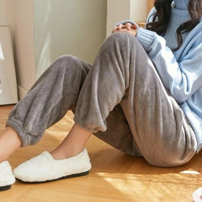 Hlače za spavanje od flisa Ženske zimske, tople, ležerne, mekane u korejskom stilu, jednostavne estetske udobnosti Mujer Lounge Wear, jednobojne hlače