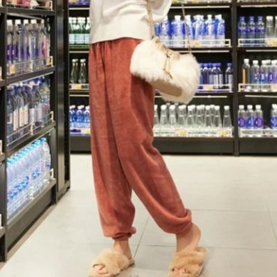 Hlače za spavanje od flisa Ženske zimske, tople, ležerne, mekane u korejskom stilu, jednostavne estetske udobnosti Mujer Lounge Wear, jednobojne hlače