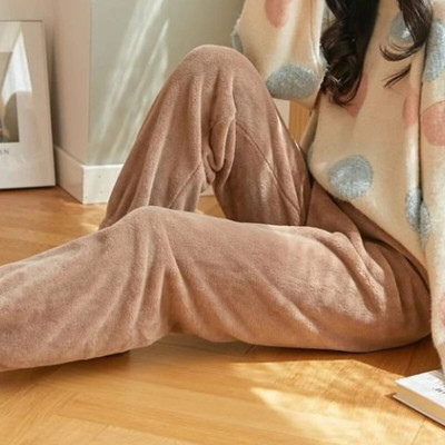 Hlače za spavanje od flisa Ženske zimske, tople, ležerne, mekane u korejskom stilu, jednostavne estetske udobnosti Mujer Lounge Wear, jednobojne hlače