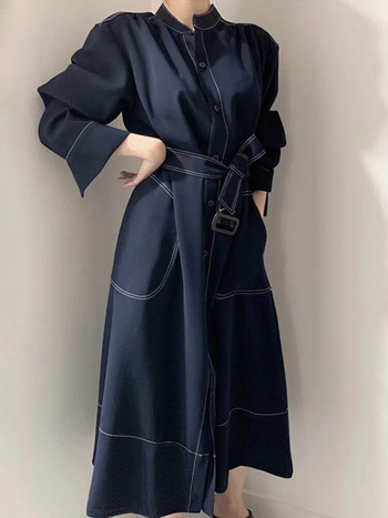 [EWQ] Есен 2023 Нов семпъл тренчкот с дълъг ръкав Модно дамско палто Дамско модерно облекло Дамска ветровка