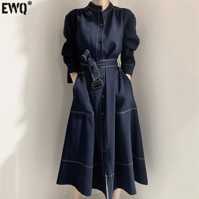 [EWQ] Есен 2023 Нов семпъл тренчкот с дълъг ръкав Модно дамско палто Дамско модерно облекло Дамска ветровка