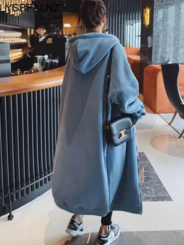 2023. 150 kg Jesen Zima Ženski dugi trenč kaput Uredska dama Ležerna odjeća s patentnim zatvaračem Maxi haljina dugih rukava s kapuljačom