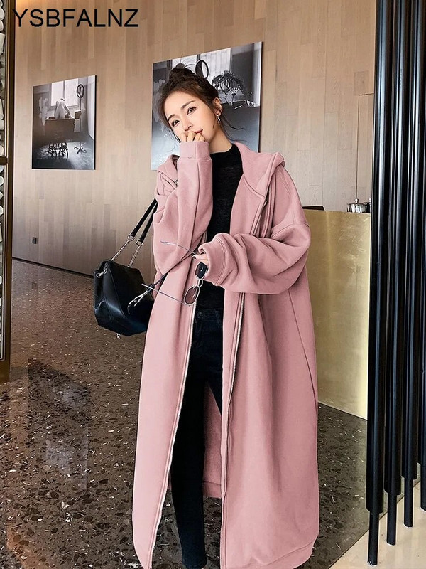 2023. 150 kg Jesen Zima Ženski dugi trenč kaput Uredska dama Ležerna odjeća s patentnim zatvaračem Maxi haljina dugih rukava s kapuljačom