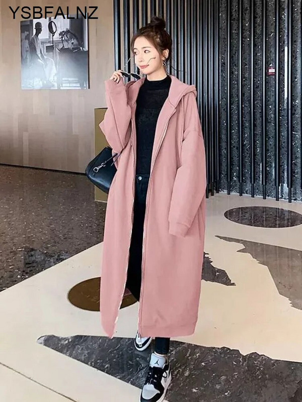 2023. 150 kg Jesen Zima Ženski dugi trenč kaput Uredska dama Ležerna odjeća s patentnim zatvaračem Maxi haljina dugih rukava s kapuljačom