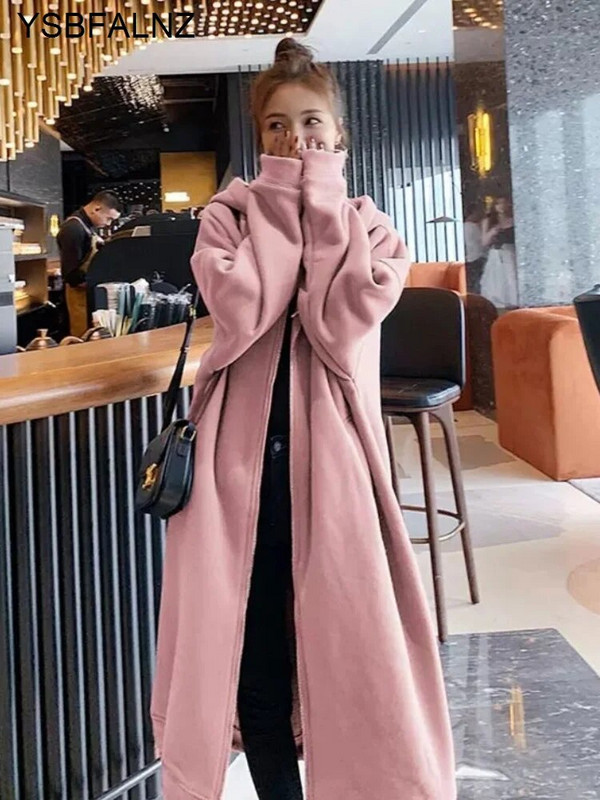 2023. 150 kg Jesen Zima Ženski dugi trenč kaput Uredska dama Ležerna odjeća s patentnim zatvaračem Maxi haljina dugih rukava s kapuljačom