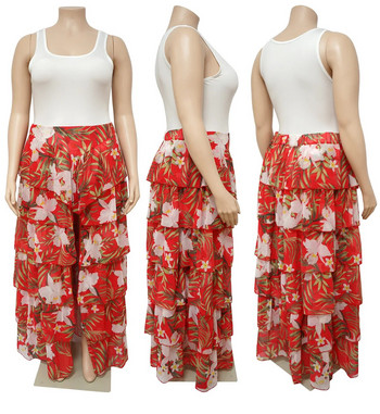 Дамски комплекти с голям размер Едноцветен потник и рокли с волани на цветя Лято 2023 г. Комплект поли от две части Модни евтини дрехи на едро