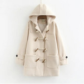 UHYTGF Vuneni kaput s dvorednim rogovima i kopčom Ženski dugi kaput Proljetna jesen Odjeća Široka veličina Vuneni kaputi s kapuljačom Manteau Femme 569