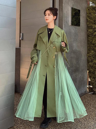 LANMREM 2024. Proljetni trenč ženski kaput s jednorednim kopčanjem i dugim rukavima od čipke i revera, ženska modna vjetrovka 2R1801