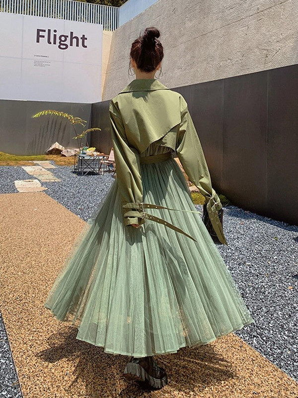 LANMREM 2024. Proljetni trenč ženski kaput s jednorednim kopčanjem i dugim rukavima od čipke i revera, ženska modna vjetrovka 2R1801