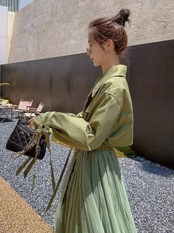 LANMREM 2024. Proljetni trenč ženski kaput s jednorednim kopčanjem i dugim rukavima od čipke i revera, ženska modna vjetrovka 2R1801