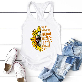 Seeyoushy She Is Sunshine Mixed with\'a Little Hurricane Sunflower Skull Print Αστείες γυναικείες μπλούζες τανκ Κορυφαία Camiseta Tirantes Mujer