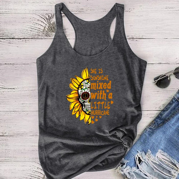 Seeyoushy She Is Sunshine Mixed with\'a Little Hurricane Sunflower Skull Print Αστείες γυναικείες μπλούζες τανκ Κορυφαία Camiseta Tirantes Mujer