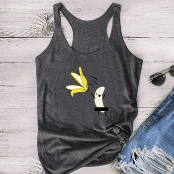 Seeyoushy 2023 Ежедневни забавни летни потници с принт на банани за жени Секси тънка риза без ръкави Потници Дамска жилетка Дрехи